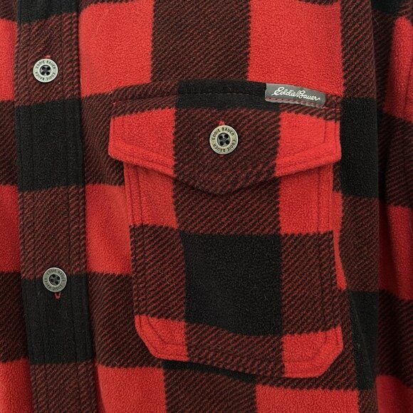 Eddie Bauer Mens TXL Red Buffalo Plaid Flannel Fleece Shirt Outdoor Lumberjack - Picture 10 of 16